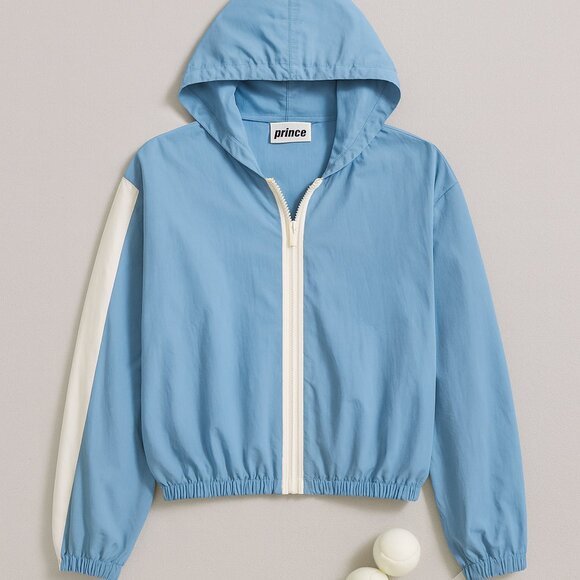 Prince Women’s Court Windbreaker Jacket Sky Blue/White Hooded Zip Front XXL NWT - Picture 1 of 6